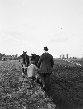 PLOUGHMAN WITH PAIR OF HORSES & CHILD